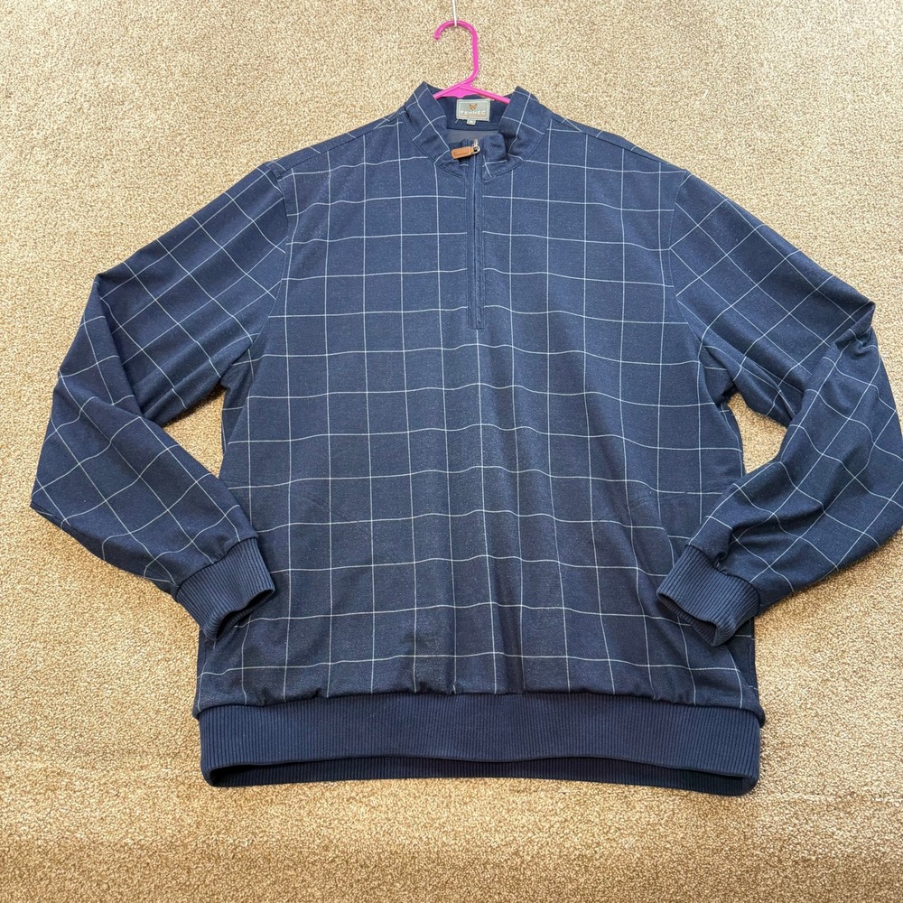 Fennec Mens XL 1/4 Zip Pullover Windowpane Check Blue XL Golf Windbreaker Rain